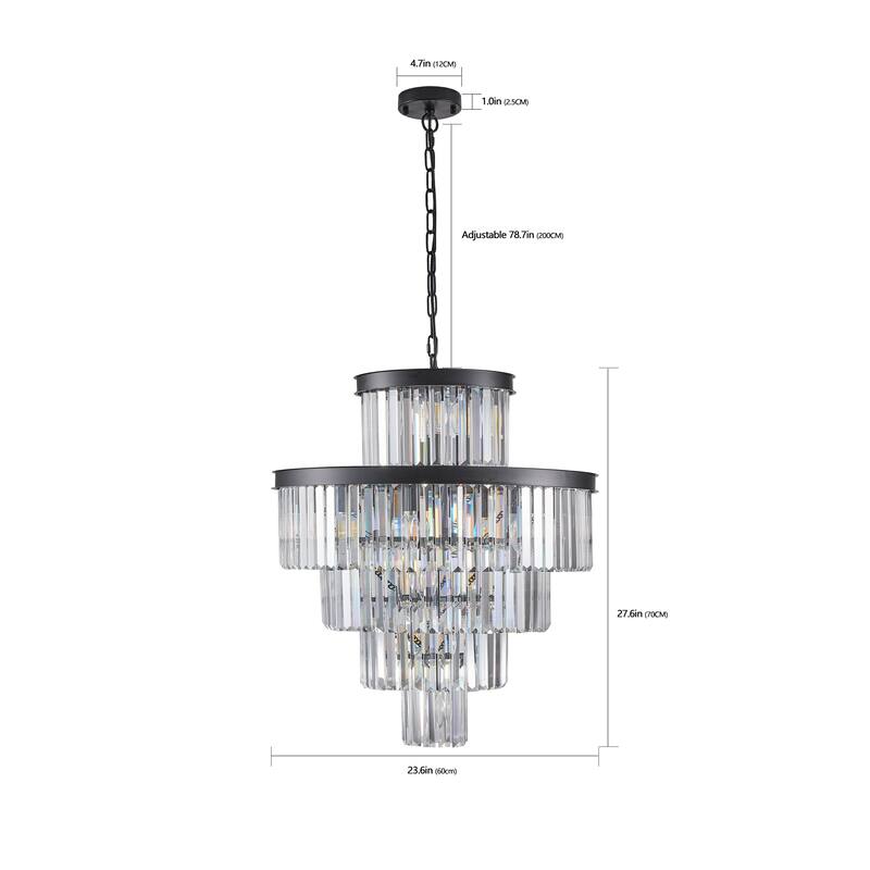 24" Luxury Crystal Chandelier with Black Finish - Elegant 15-Light 5 Tier Pendant Light Fixture for Living Room, Dining Room