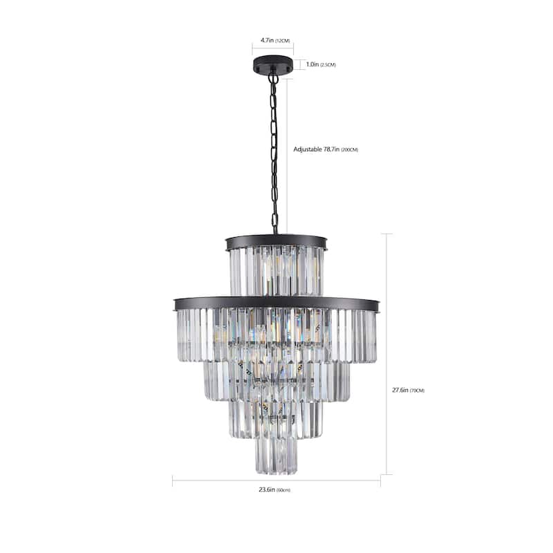 24" Premium Crystal Chandelier–15-Light 5-Tier Black Pendant Fixture for Dining Room, Living Room, or Foyer (Bulbs Not Included)