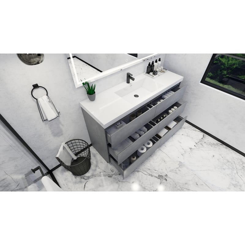 Angeles 60“ freestanding bath vanity with single basin reinforced acrylic top