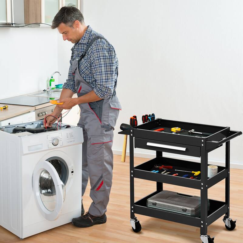 Service Tool Cart Tool Organizers 3-Tray Rolling Utility Cart Trolley
