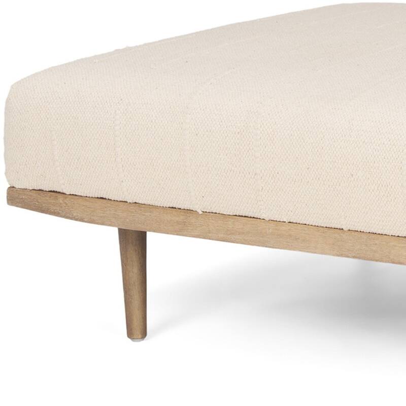 HomeRoots 37" Beige and Brown Solid Wood and Fabric Ottoman