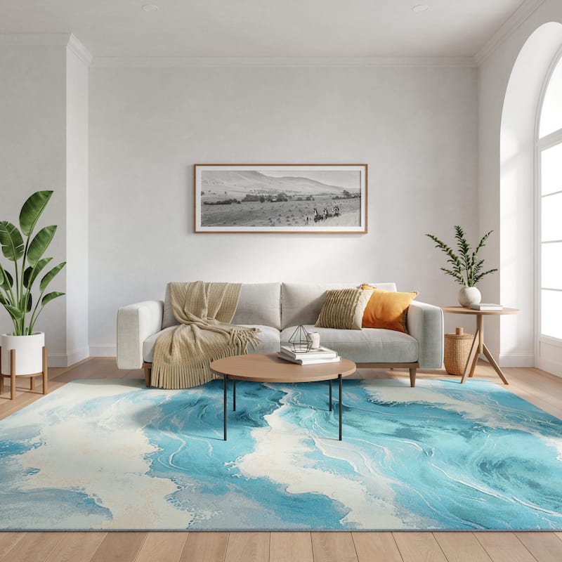 Nourison Color Splash Indoor/Outdoor Blue Abstract Area Rug