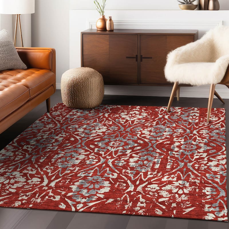 Machine Washable Indoor/ Outdoor Chantille Traditional Distressed Rug