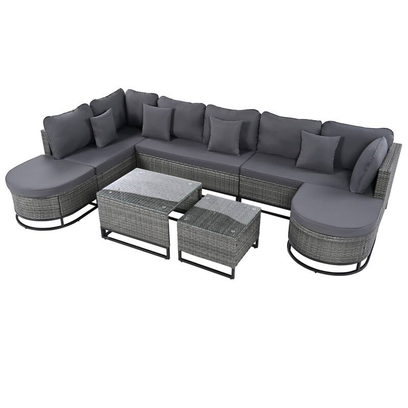 7-Piece Outdoor Wicker Sofa Set with Tempered Glass Coffee Table and Removable Cushions