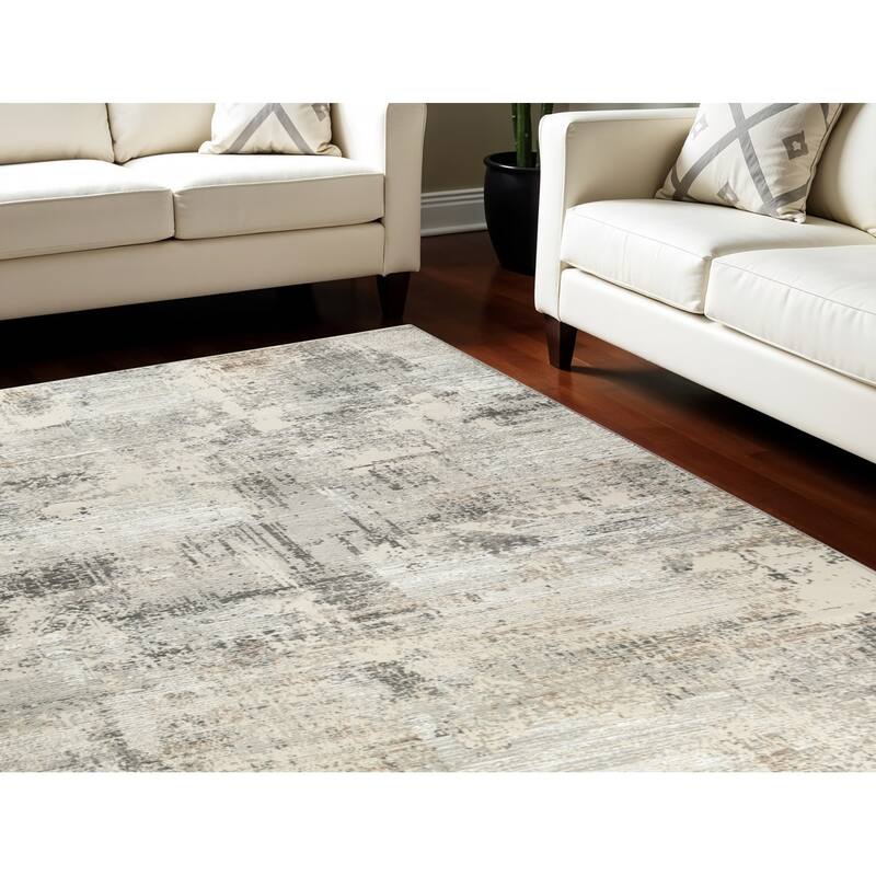 Power Loomed Abstract Modern Non Skid Stain Resistant Area Rug - 118' X '94' X '0.5 - 118' X '94' X '0.5 - Cream/Onyx - Rectangle