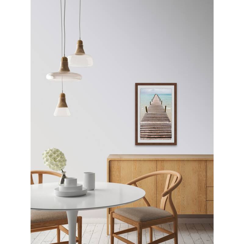 Boardwalk Beach Scene Framed Painting Print - Coastal Wall Art Decor