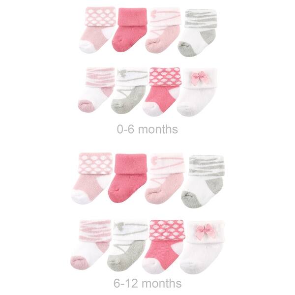 slide 1 of 1, Luvable Friends Infant Girl Grow with Me Cotton Terry Socks, Pink Ballet, 0-6 and 6-12 Months - Ballet 16-Pack Ballet 16-Pack - 0-6 and 6-12 Months