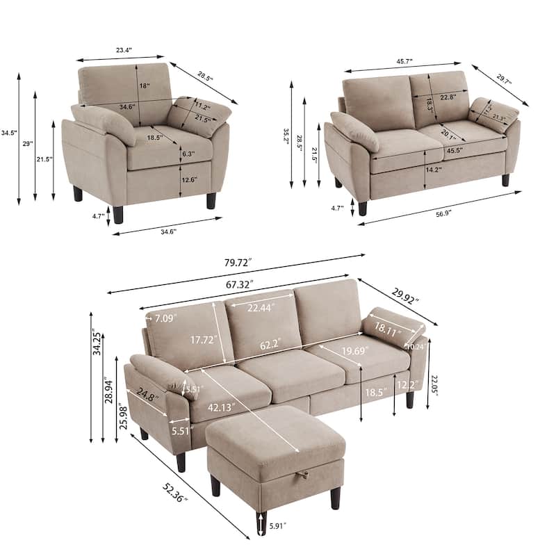 4-Piece Living Room Sectional Sofa Set with Loveseat and Chair