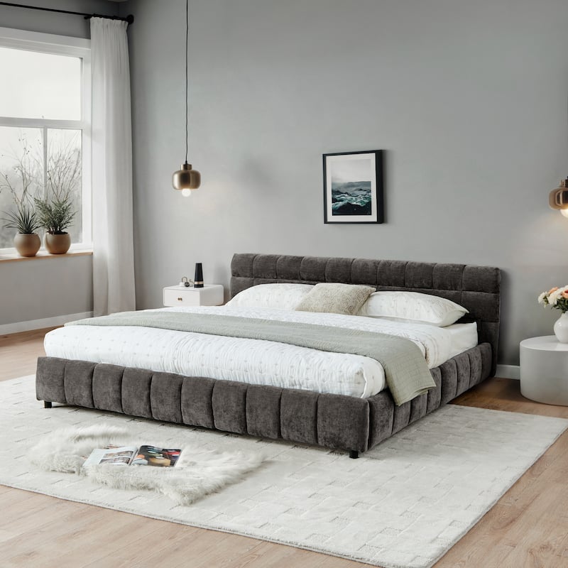 King Size Upholstered Bed ,Comfortable Upholstered Bed Frame,With Headboard And Solid Bed Frame,With Drawer For Storage