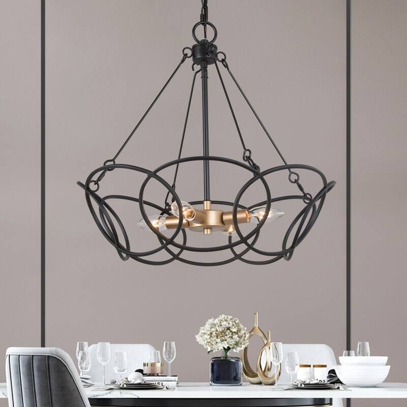 Rustic Farmhouse Black 4-light Drum Chandelier Ceiling Pendant for Dining Room Entryway - D 19.5"* H19.7"