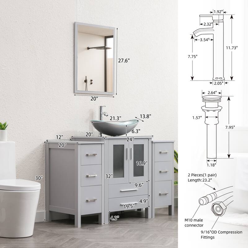 48" Bathroom Vanity Set Vessel Sink Faucet W/ Small Cabinet Combo