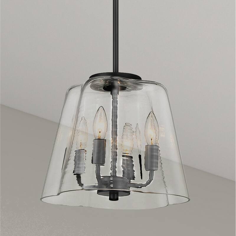 Htront Four-Light Pendant with Clear Striped Glass - Black