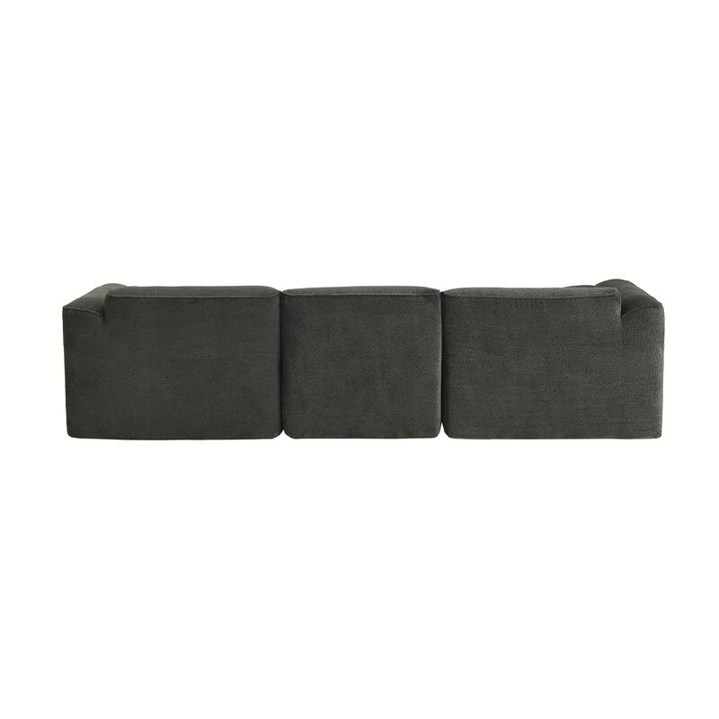 Double-Needle Cut Velvet Sofa, Upholstered Sofa with 1 Detachable Footstool & 3 Throw Pillows, Comfy 4-Seater Corner Sofa