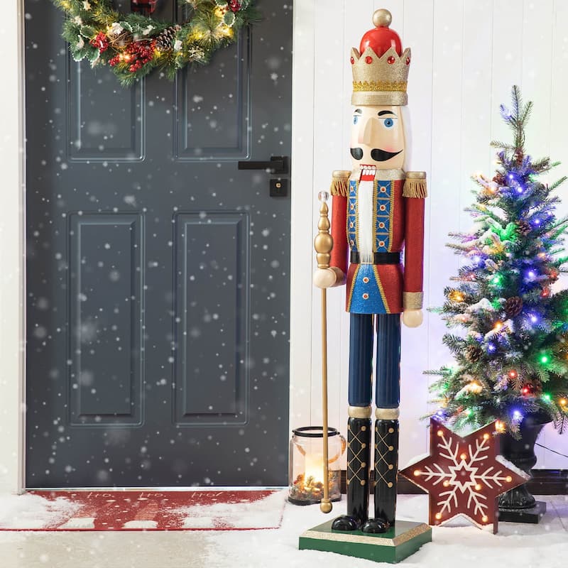 Glitzhome 54"H Oversized Wooden Christmas Glitter Nutcracker Xmas Indoor Porch Decor - KingNutcracker