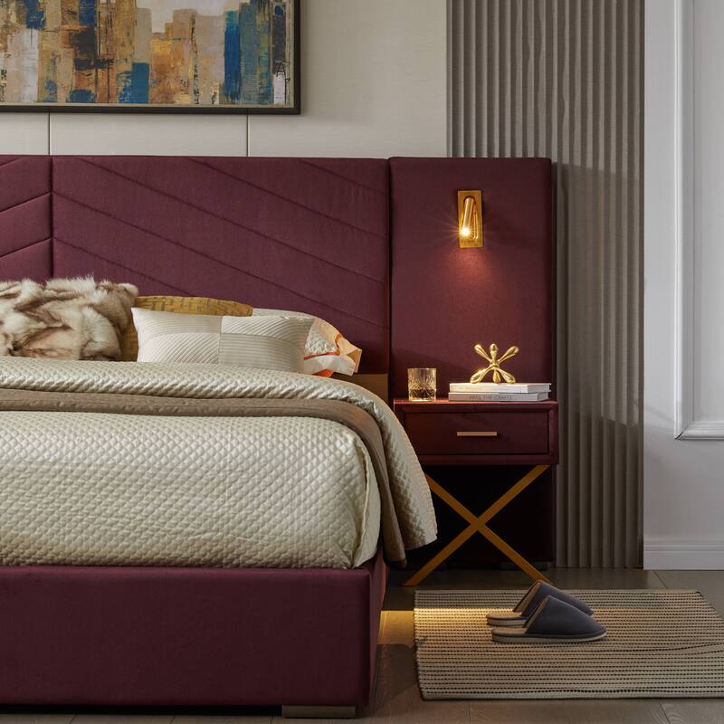 Rossetta Queen Size Bed Frame with Vertical Channel Tufted Wingback Headboard, Easy Assembly