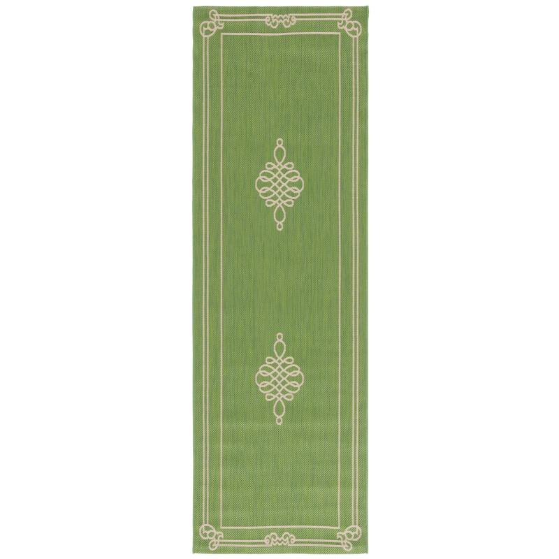 SAFAVIEH Courtyard Vasudha Indoor/ Outdoor Waterproof Patio Backyard Rug - 2'7" x 8'2" Runner - Green/Creme