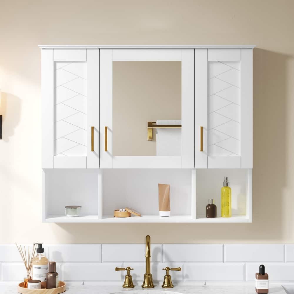 Roomfitters 35 Inch 2-in-1 Wall Mount Medicine Cabinet, Mirror Storage with Adjustable Shelves & Soft Close