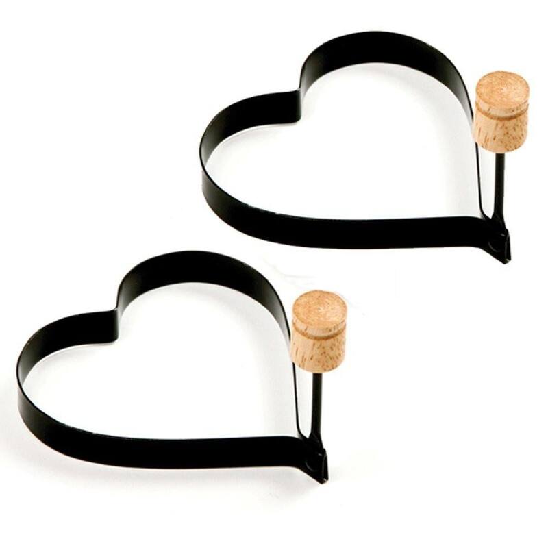 Norpro Non Stick Metal Heart Shaped Pancake / Egg Rings with Handles - 2 pack - Black - Black