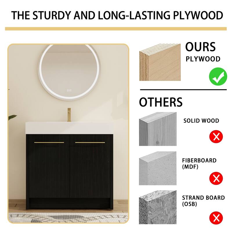 Malwee 24"/30"/36"/48" Bathroom Vanity with Sink, FreeStanding Vanity with Soft Close Doors and adjustable shelf