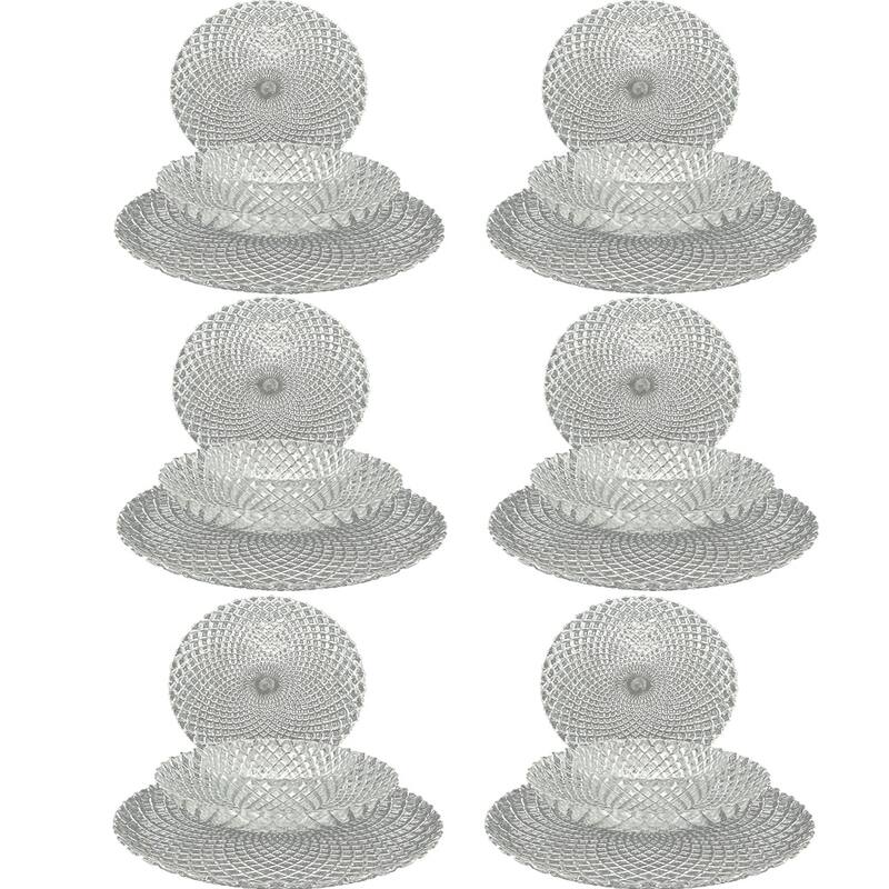 Unique Diamond Pattern Glass Dinner Set Perfect for Everyday Dining and Special Occasions - Set-24 - Silver