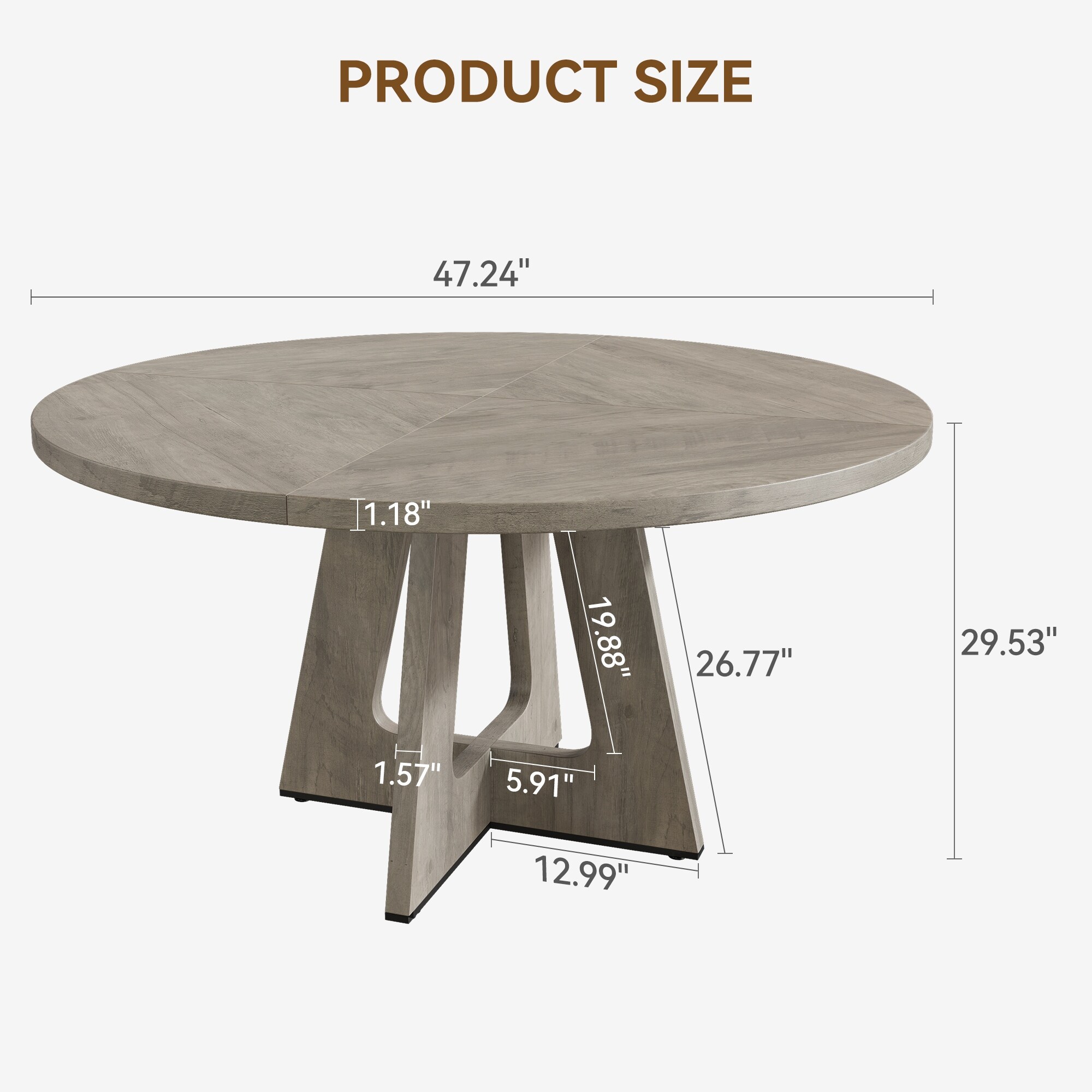 Farmhouse Round Kitchen Dining Table with Wooden Top(Only Table)