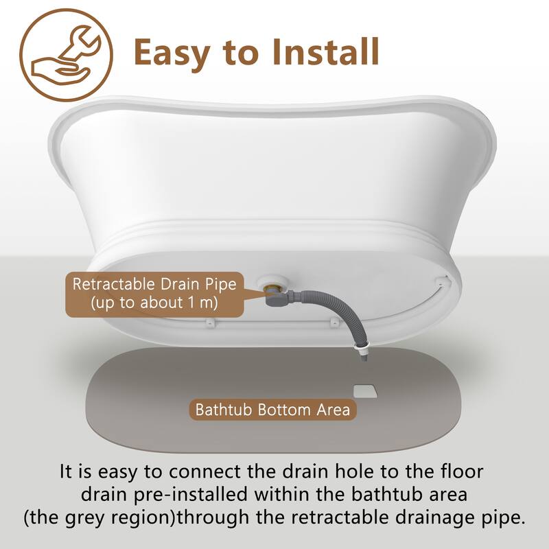 CASAINC 67 Inch Soaking Bathtub Solid Surface Stone Bathtub with Center Drain in Matte White - 67 Inch