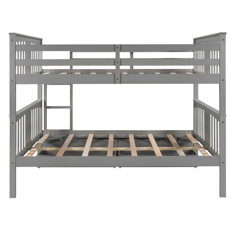Full over Full Bunk Bed with Under-Bed Drawers and Ladder for Bedroom, Guest Room Furniture