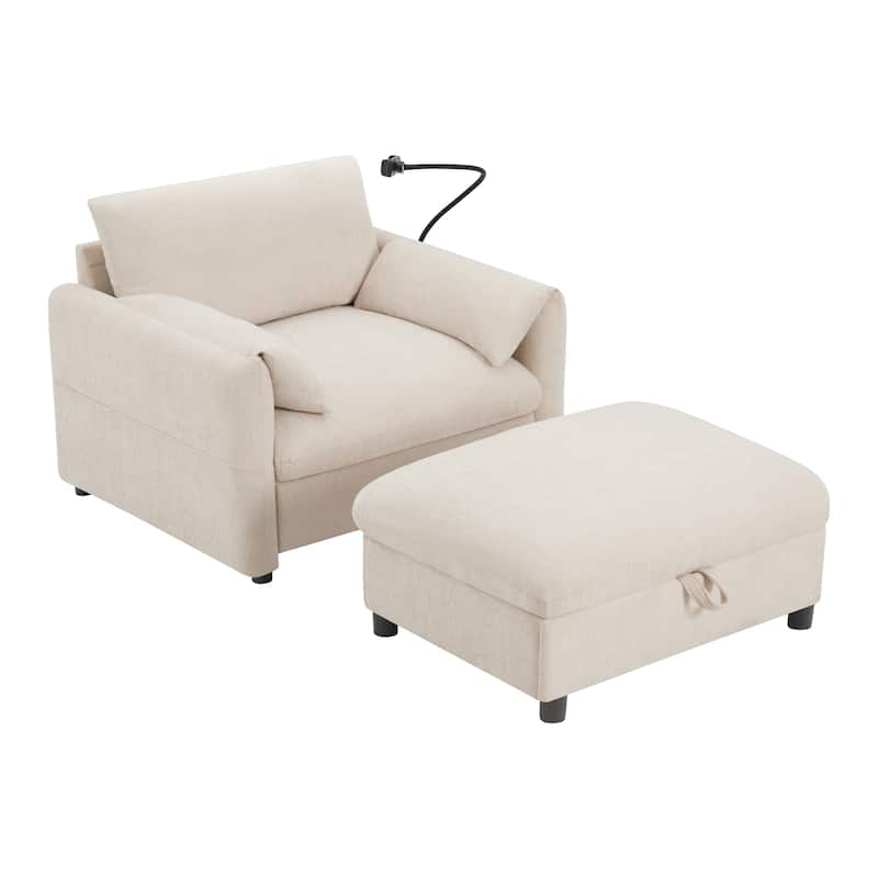 Chenille Luxe Lounge Chair with Storage Ottoman by Harper&Bright Designs