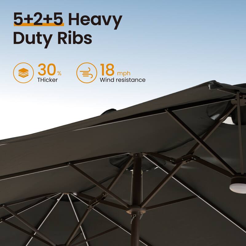 ​OVIOS 15ft LED Double Side Patio Umbrella Extra Large with Crank