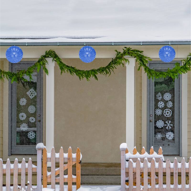 LED Crystal Sphere Hanging Christmas Decoration - 5" - Blue Lights - 2' White Wire