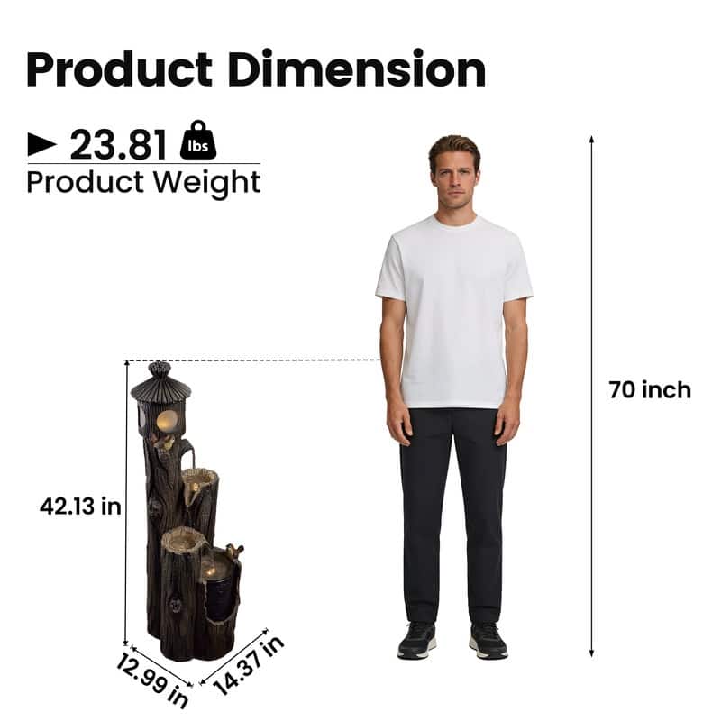 Outdoor 3 Tier Bird and Birdhouse Fountain with ETL Auto Protection