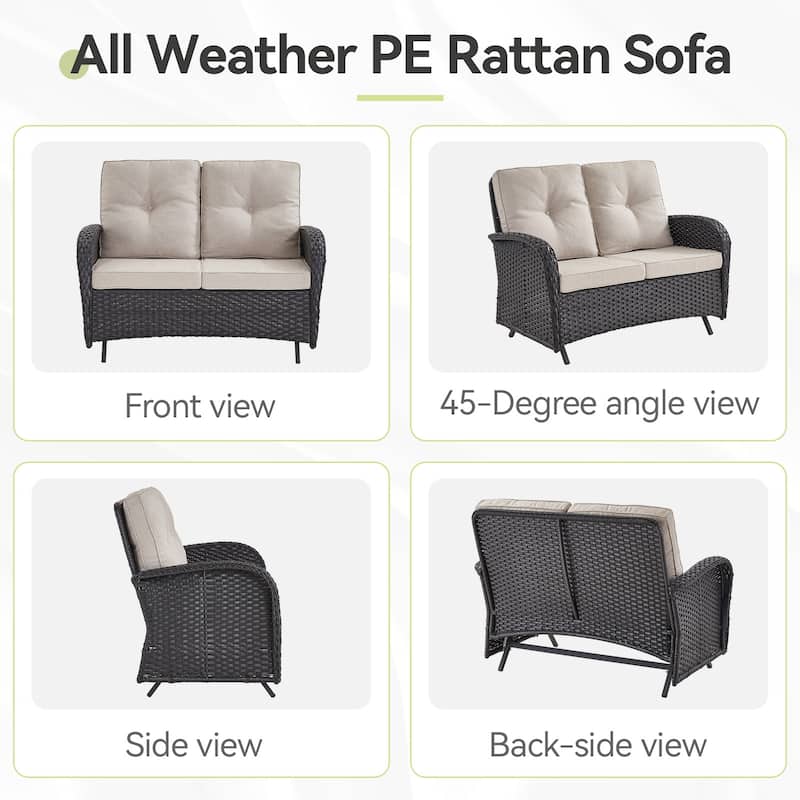 2 Pieces Outdoor Wicker Patio Glider Loveseat with Coffee Table
