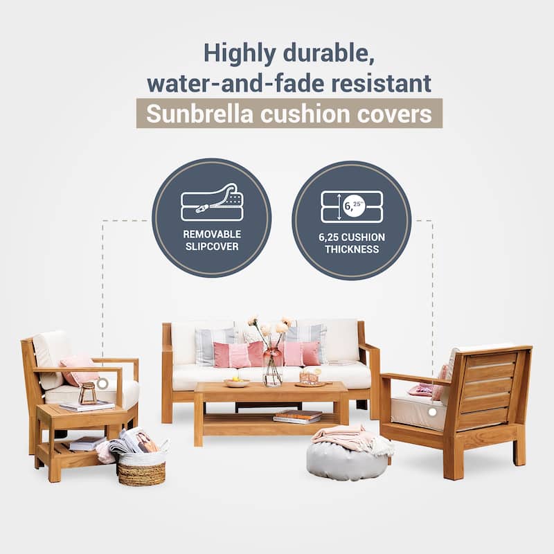 Cambridge Casual Logan 5-Piece Teak Patio Conversation Set with Sunbrella Cushion