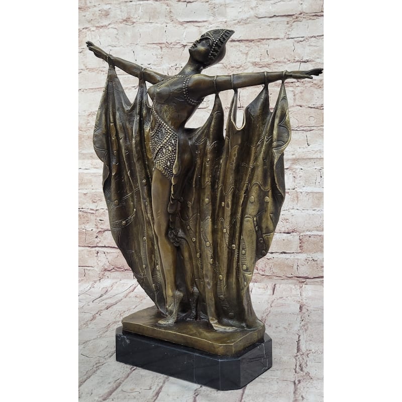 Demetre Chiparus Vintage Reproduction Art Deco Dancer Showgirl Curtain Call Bronze Sculpture