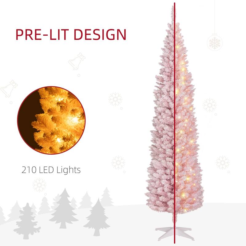 Pink White Plastic Steel Pencil Christmas Tree with 210 LED Lights - 21.6" Dia. x 82.8"H