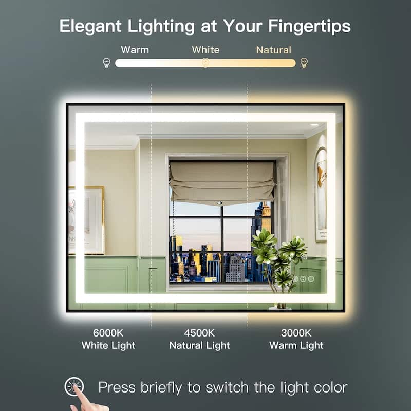 Framed Front & Back LED Lighted Anti-Fog Tempered Glass Wall Bathroom Vanity Mirror