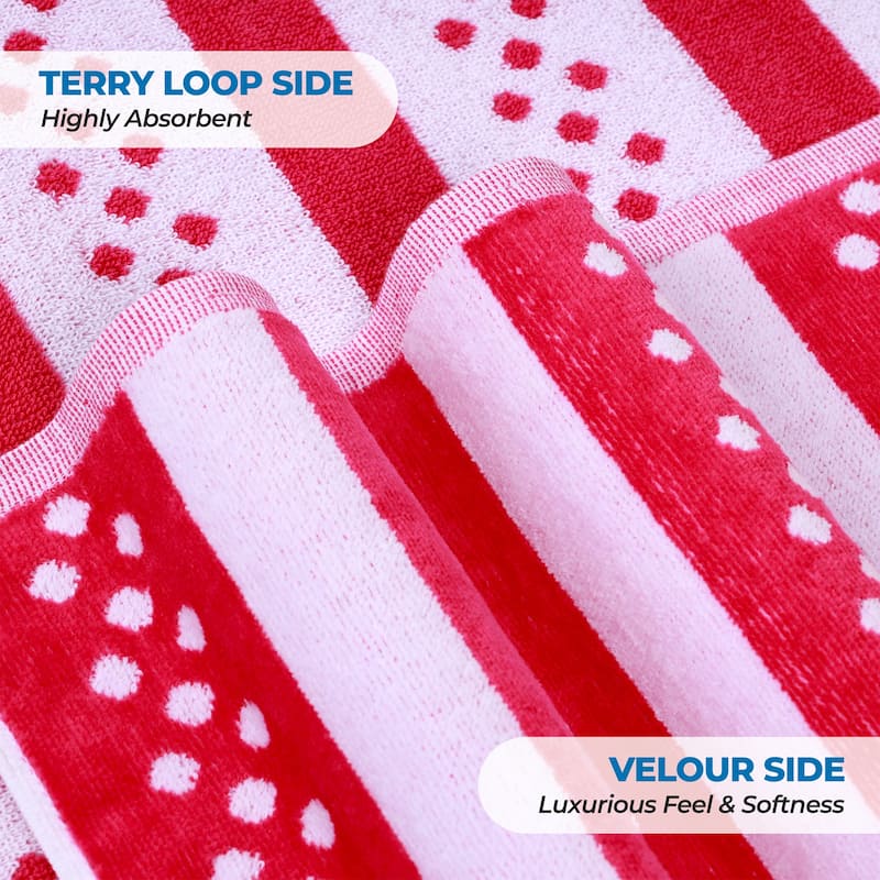 Superior Striped Cotton Fuzzy Velour Terry Large Oversized Beach Towel
