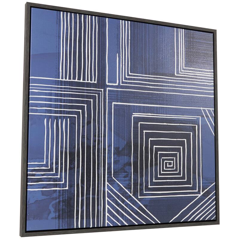 Blue Canvas Geometric Framed Wall Art with White Square Outlines