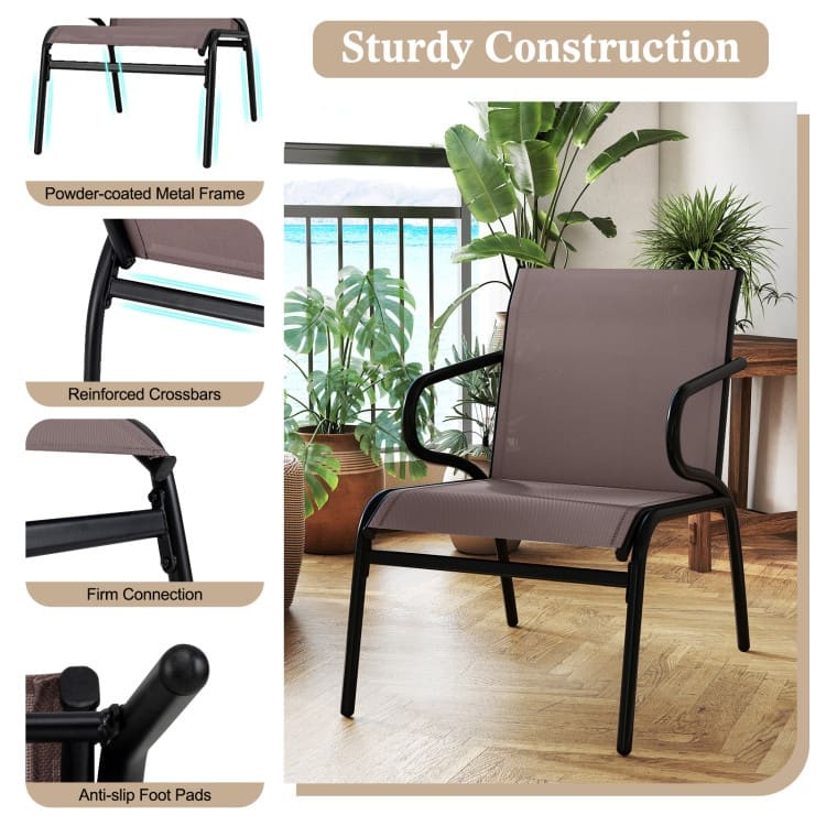 Black and Brown Patio Chairs Set of 2 with Metal Frame, Fabric Seat and Ergonomic Design - 28.5" x 21" x 30.5"