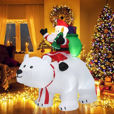 Gymax 6.5ft Inflatable Christmas Santa Riding Polar Bear Decoration w/ - See Details