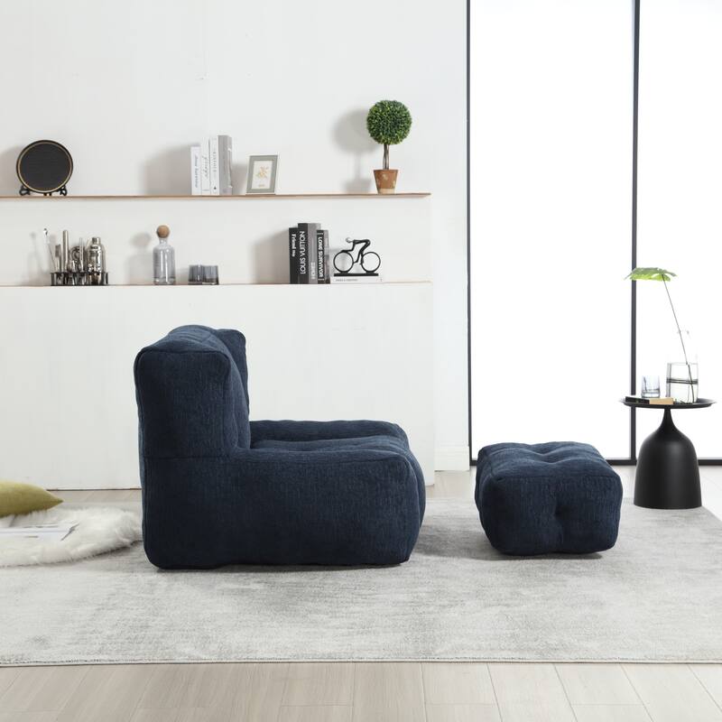 Fluffy Bean Bag Chair with Memory Foam and Ottoman, Super Soft Velvet Bean Bag for Adults & Kids, Comfortable Lazy Sofa