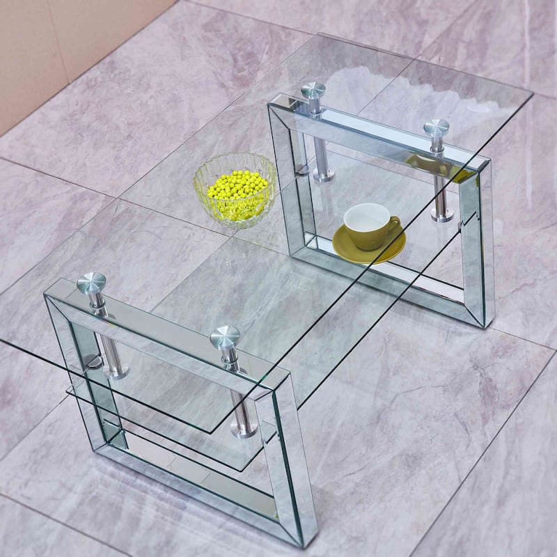 W 39.4" X D 19.7 " X H 17.7" Transparent tempered glass coffee table
