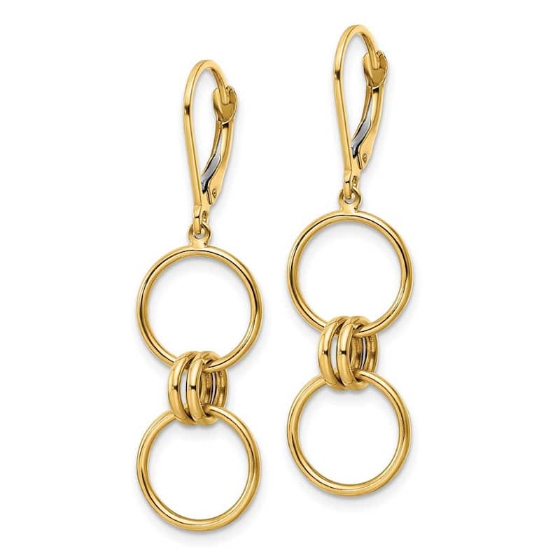 Curata 14k Yellow Gold Circle Dangle Leverback Earrings - 43.4x11.95mm