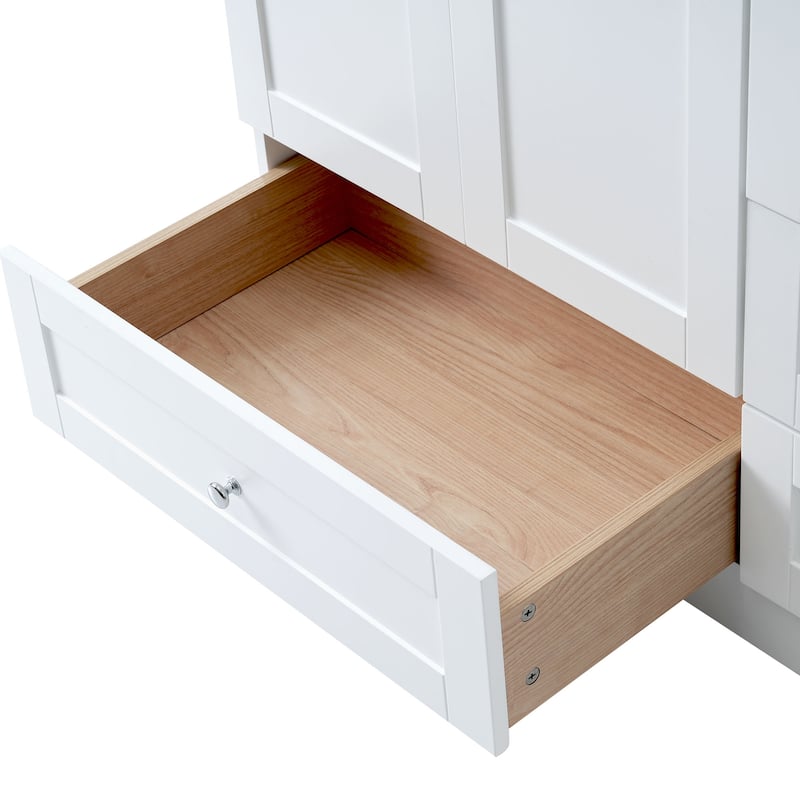 Bathroom Vanity with Ceramic Sink, Free-Standing Wooden Bathroom Cabinet, Storage Cabinet with 4 Drawers & 2 Soft Closing Doors