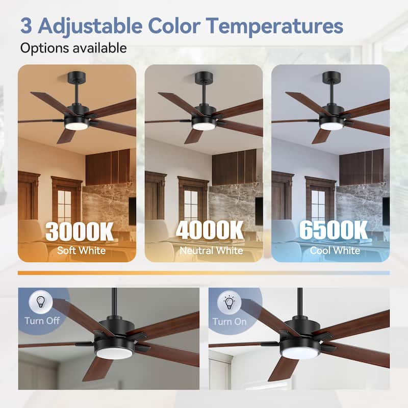52 Inch Integrated Ceiling Fan with LED Light and Remote(5-Blades)