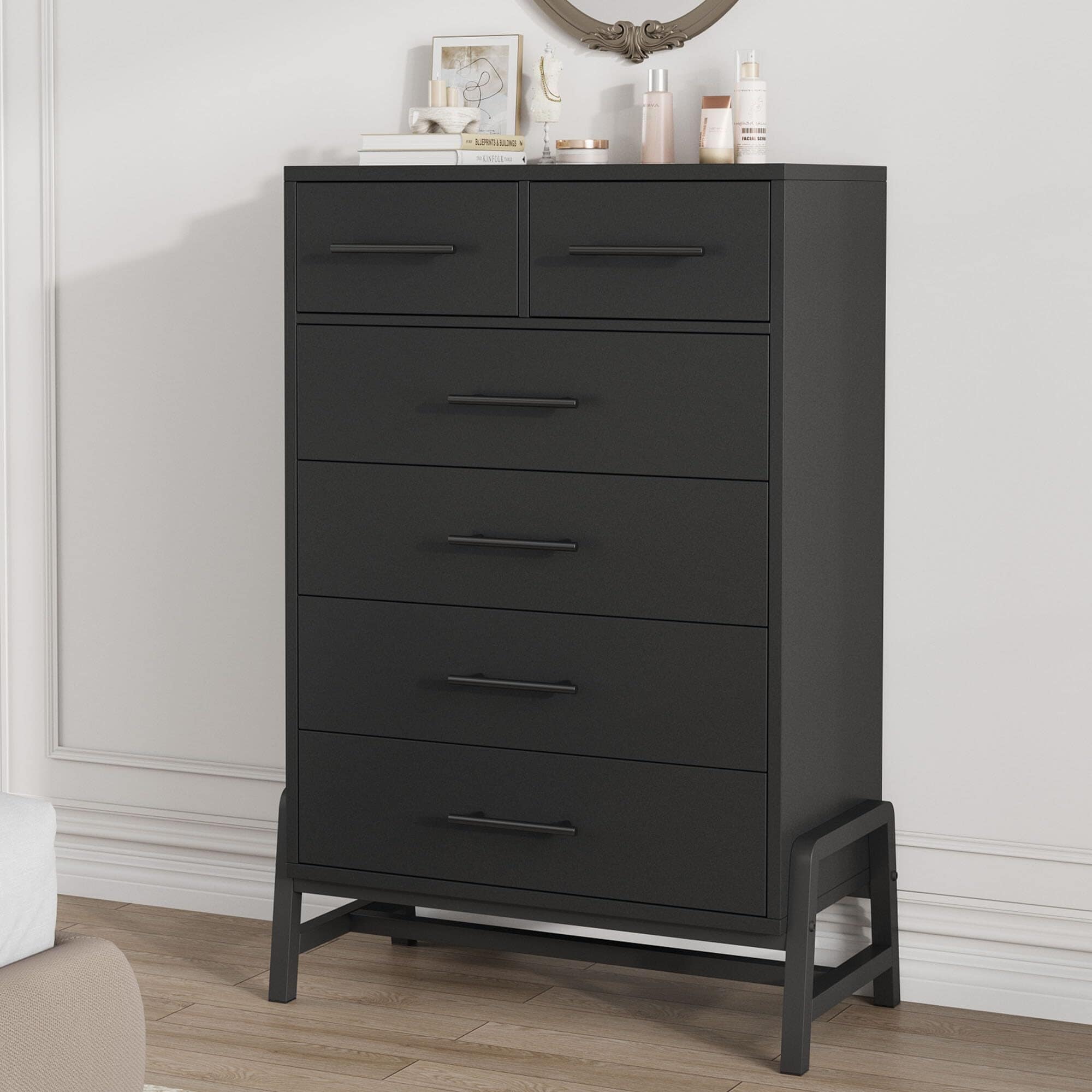 4+2 Dresser for Bedroom, Freestanding 46.6" Tall Drawer Dresser with Storage, Wooden Closet Storage Chest for Living Room