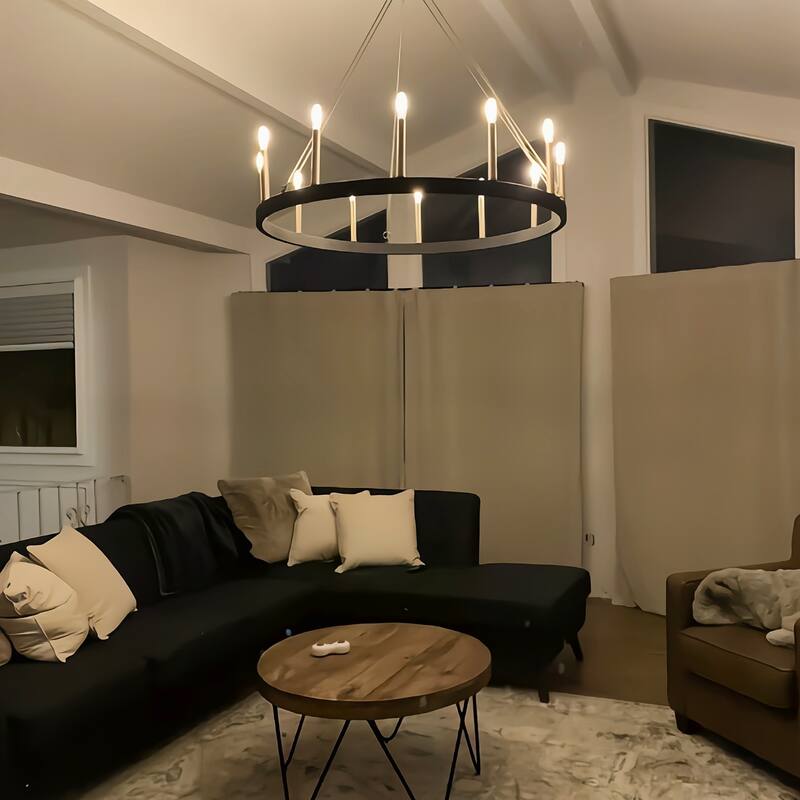 Update 12-light 40In Modern Farmhouse Wagon Wheel Chandelier - N/A