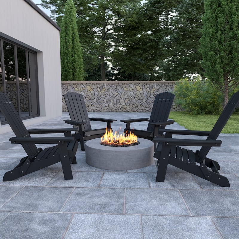 Poly-resin Folding Adirondack Indoor/Outdoor Patio Chair (Set of 4) - Black