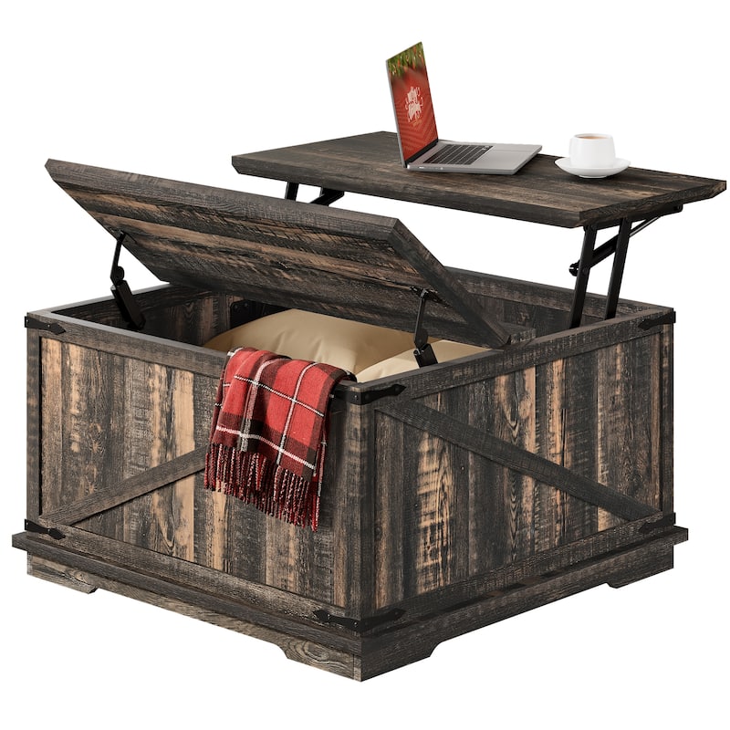 Moasis Farmhouse Lift Top Square Coffee Table with Storage - Rustic Brown
