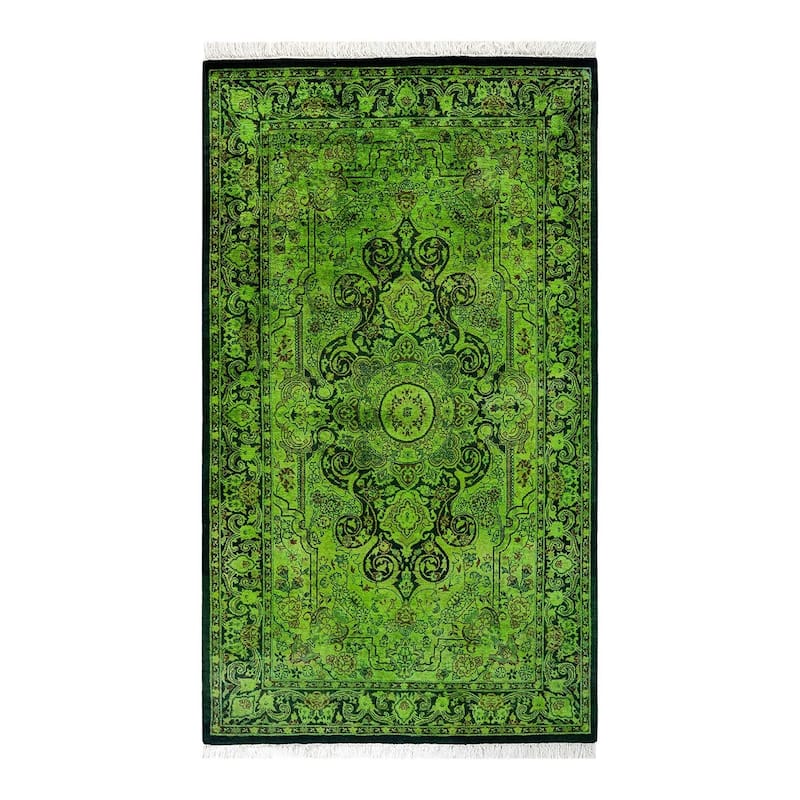 Overton Hand Knotted Wool Vintage Inspired Modern Contemporary Overdyed Green Area Rug - 3' 2" x 5' 4"
